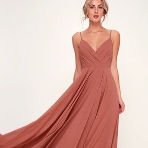 Lulus All About Love Rusty Rose Maxi Dress Small (HEMMED)